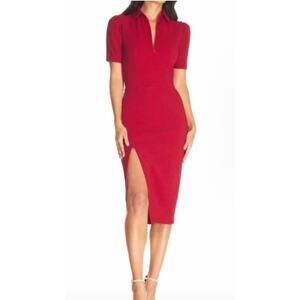 New Dress The Population Collared Zip Midi Dress, Red Size Small